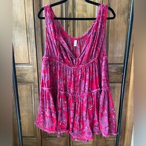 Free People Pink Tiered Romper with V-Neckline